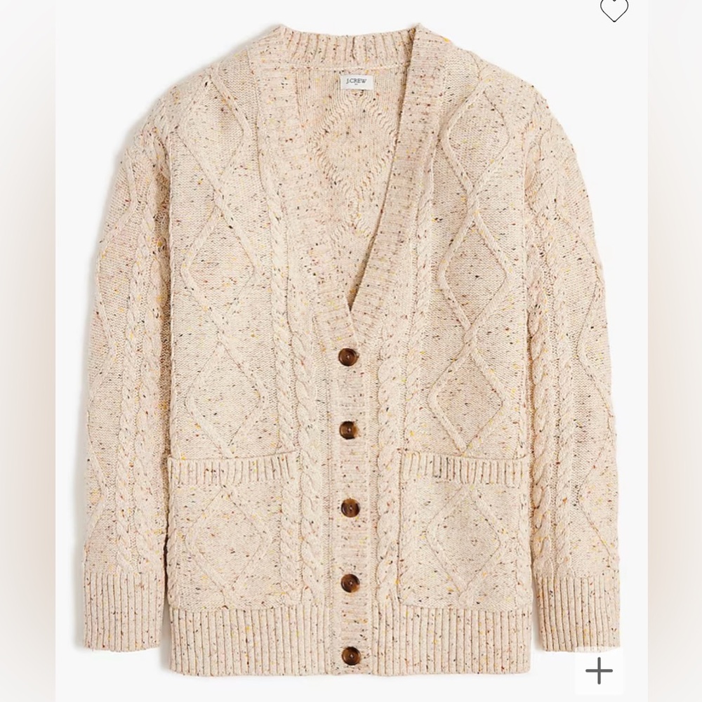 J. Crew Cream Speckled Cable Knit Cardigan
